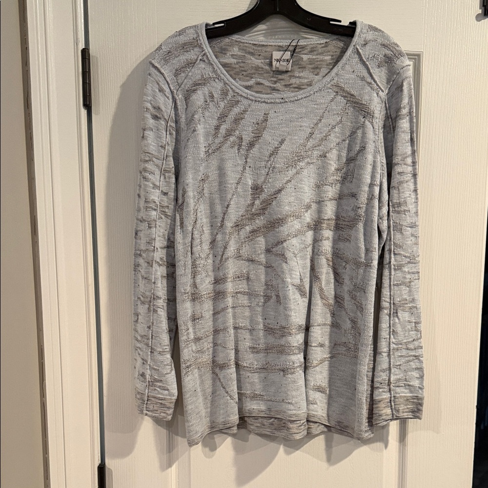 NIC+ZOE Silver Patterned Long Sleeve Top